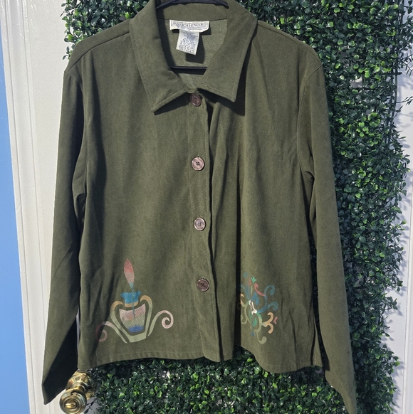 Jessica Howard Jackets & Blazers - Jessica Howard Vintage Green Faux Suede Shirt Jacket Size 14